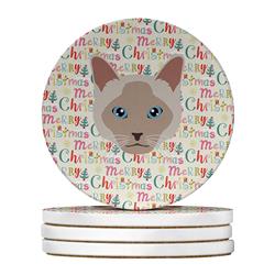 WDK2389RCS4 4 x 4 in. Unisex Thai Lilac Cat Christmas Large Sandstone Coasters - Pack of 4