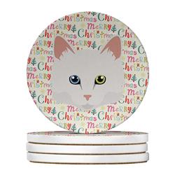 WDK2392RCS4 4 x 4 in. Unisex Turkish Angora Cat Christmas Large Sandstone Coasters - Pack of 4