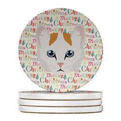 WDK2393RCS4 4 x 4 in. Unisex Turkish Van Cat Christmas Large Sandstone Coasters - Pack of 4
