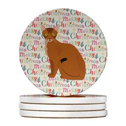 WDK2396RCS4 4 x 4 in. Unisex Abyssinian Cat Christmas Large Sandstone Coasters - Pack of 4