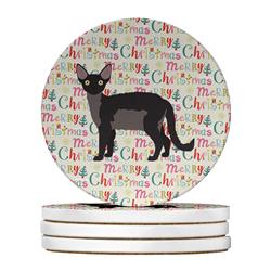 4 x 4 in. Unisex Devon Rex Cat Christmas Large Sandstone Coasters - Pack of 4