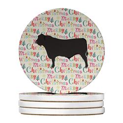 WDK2673RCS4 4 x 4 in. Unisex Black Angus Cow Christmas Large Sandstone Coasters - Pack of 4