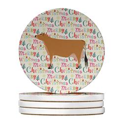 WDK2674RCS4 4 x 4 in. Unisex Jersey Cow Christmas Large Sandstone Coasters - Pack of 4