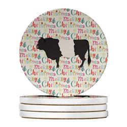 WDK2676RCS4 4 x 4 in. Unisex Belted Galloway Cow Christmas Large Sandstone Coasters - Pack of 4