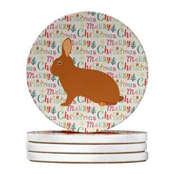 4 x 4 in. Unisex Rex Rabbit Christmas Large Sandstone Coasters - Pack of 4