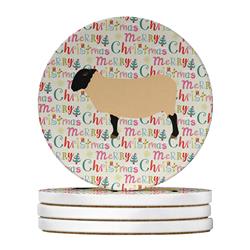 WDK2817RCS4 4 x 4 in. Unisex Suffolk Sheep Christmas Large Sandstone Coasters - Pack of 4