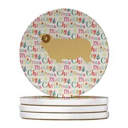 WDK2825RCS4 4 x 4 in. Unisex Horned Dorset Sheep Christmas Large Sandstone Coasters - Pack of 4