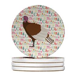 WDK2827RCS4 4 x 4 in. Unisex Bourbon Red Turkey Hen Christmas Large Sandstone Coasters - Pack of 4
