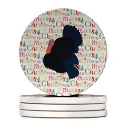 WDK2830RCS4 4 x 4 in. Unisex Norfolk Black Turkey Christmas Large Sandstone Coasters - Pack of 4