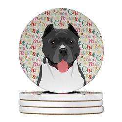 WDK2212RCS4 4 x 4 in. Unisex Pit Bull Blue No.7 Christmas Large Sandstone Coasters - Pack of 4