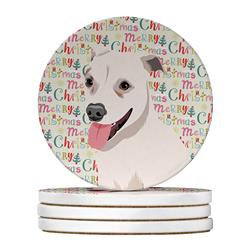 WDK2220RCS4 4 x 4 in. Unisex Pit Bull Puppy Christmas Large Sandstone Coasters - Pack of 4