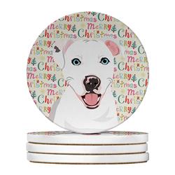 WDK2221RCS4 4 x 4 in. Unisex Pit Bull White No.1 Christmas Large Sandstone Coasters - Pack of 4