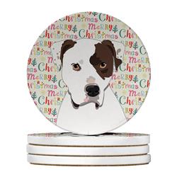 WDK2222RCS4 4 x 4 in. Unisex Pit Bull White No.2 Christmas Large Sandstone Coasters - Pack of 4