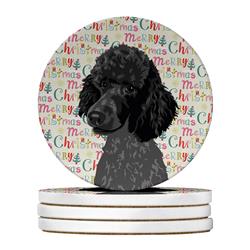WDK2224RCS4 4 x 4 in. Unisex Poodle Standard Black Christmas Large Sandstone Coasters - Pack of 4