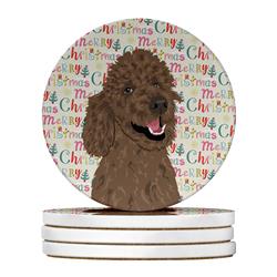 WDK2225RCS4 4 x 4 in. Unisex Poodle Standard Brown Christmas Large Sandstone Coasters - Pack of 4
