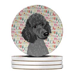WDK2227RCS4 4 x 4 in. Unisex Poodle Standard Gray Christmas Large Sandstone Coasters - Pack of 4