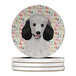 4 x 4 in. Unisex Poodle Standard Silver Christmas Large Sandstone Coasters - Pack of 4