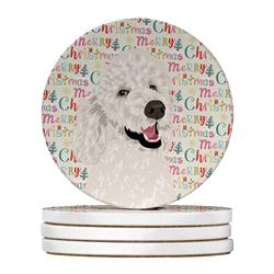 WDK2229RCS4 4 x 4 in. Unisex Poodle Standard White Christmas Large Sandstone Coasters - Pack of 4