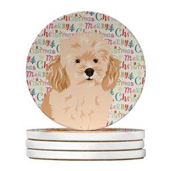 WDK2231RCS4 4 x 4 in. Unisex Poodle Toy Apricot No.2 Christmas Large Sandstone Coasters - Pack of 4