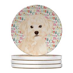 WDK2233RCS4 4 x 4 in. Unisex Poodle Toy Cream Christmas Large Sandstone Coasters - Pack of 4