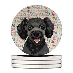 WDK2234RCS4 4 x 4 in. Unisex Poodle Toy Grey Christmas Large Sandstone Coasters - Pack of 4