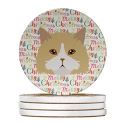 WDK2357RCS4 4 x 4 in. Unisex Oregon Rex Cat Christmas Large Sandstone Coasters - Pack of 4