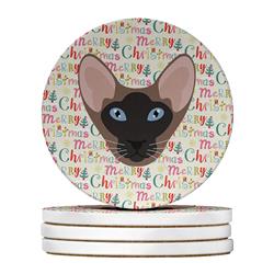 WDK2358RCS4 4 x 4 in. Unisex Oriental Bicolor Cat Christmas Large Sandstone Coasters - Pack of 4