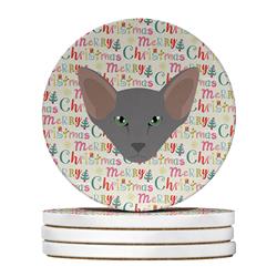 WDK2360RCS4 4 x 4 in. Unisex Oriental Shorthair Cat Christmas Large Sandstone Coasters - Pack of 4