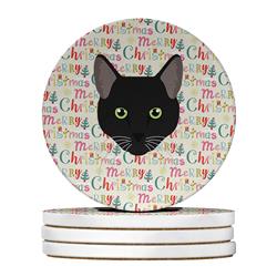 WDK2362RCS4 4 x 4 in. Unisex Pantherette Cat Christmas Large Sandstone Coasters - Pack of 4