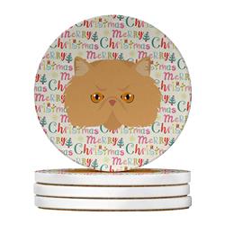 WDK2363RCS4 4 x 4 in. Unisex Persian Style Modern Cat Christmas Large Sandstone Coasters - Pack of 4