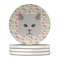 WDK2364RCS4 4 x 4 in. Unisex Persian Style Traditional Cat Christmas Large Sandstone Coasters - Pack of 4