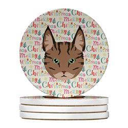WDK2366RCS4 4 x 4 in. Unisex Pixie Bob Cat Christmas Large Sandstone Coasters - Pack of 4