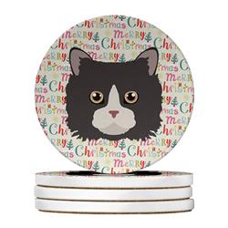 WDK2367RCS4 4 x 4 in. Unisex Poodle Cat Christmas Large Sandstone Coasters - Pack of 4