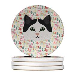 WDK2369RCS4 4 x 4 in. Unisex Ragamuffin Cat Christmas Large Sandstone Coasters - Pack of 4