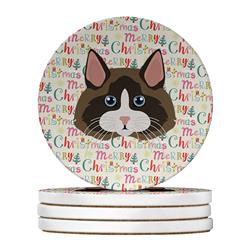 WDK2370RCS4 4 x 4 in. Unisex Ragdoll Cat Christmas Large Sandstone Coasters - Pack of 4