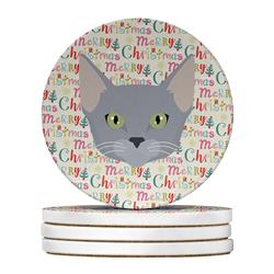 WDK2371RCS4 4 x 4 in. Unisex Russian Blue Cat Christmas Large Sandstone Coasters - Pack of 4