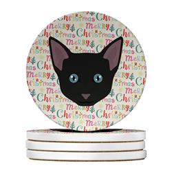 4 x 4 in. Unisex Russian White Black Cat Christmas Large Sandstone Coasters - Pack of 4