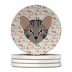 WDK2373RCS4 4 x 4 in. Unisex Safari Cat Christmas Large Sandstone Coasters - Pack of 4