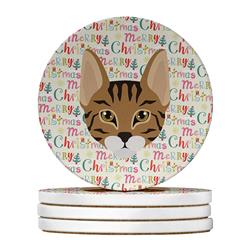 WDK2374RCS4 4 x 4 in. Unisex Savannah Cat Christmas Large Sandstone Coasters - Pack of 4