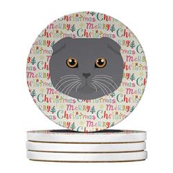 WDK2375RCS4 4 x 4 in. Unisex Scottish Fold Cat Christmas Large Sandstone Coasters - Pack of 4