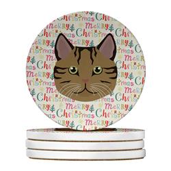 WDK2376RCS4 4 x 4 in. Unisex Scottish Straight Cat Christmas Large Sandstone Coasters - Pack of 4