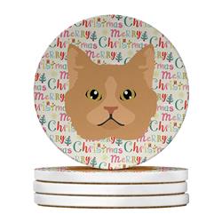 WDK2377RCS4 4 x 4 in. Unisex Selkirk Rex Cat Christmas Large Sandstone Coasters - Pack of 4