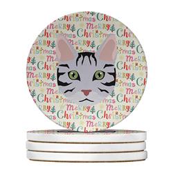 WDK2378RCS4 4 x 4 in. Unisex Serengeti Cat Christmas Large Sandstone Coasters - Pack of 4