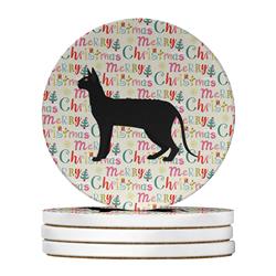 4 x 4 in. Unisex Black Cornish Rex Cat Christmas Large Sandstone Coasters - Pack of 4