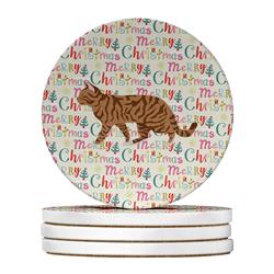WDK2654RCS4 4 x 4 in. Unisex Toyger Cat Christmas Large Sandstone Coasters - Pack of 4