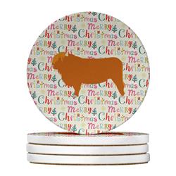 WDK2665RCS4 4 x 4 in. Unisex Highland Cow Christmas Large Sandstone Coasters - Pack of 4
