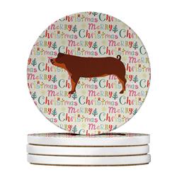 WDK2787RCS4 4 x 4 in. Unisex Duroc Pig Christmas Large Sandstone Coasters - Pack of 4