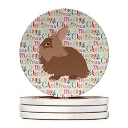 WDK2805RCS4 4 x 4 in. Unisex Lionhead Rabbit Christmas Large Sandstone Coasters - Pack of 4
