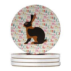 WDK2808RCS4 4 x 4 in. Unisex Tan Rabbit Christmas Large Sandstone Coasters - Pack of 4