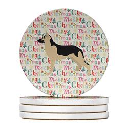 4 x 4 in. Unisex German Shepherd Merry Christmas Large Sandstone Coasters, Multi Color - Pack of 4